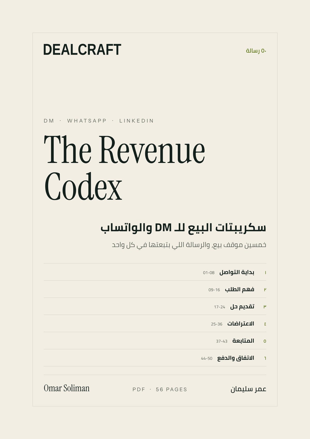 غلاف الـ Revenue Codex · ٥٠ رسالة لمواقف البيع